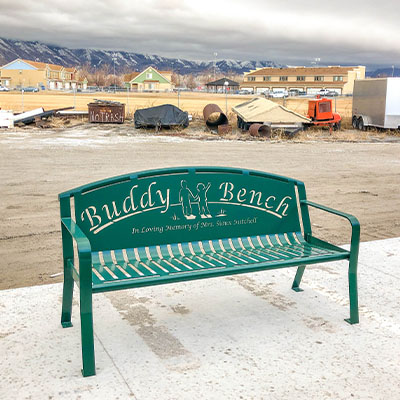 Green Powder Coated Steel Buddy Benches